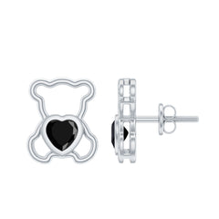 Heart Shape Lab Created Black Diamond Teddy Bear Stud Earrings