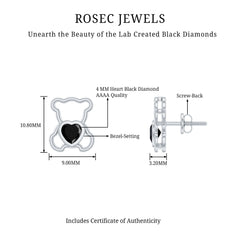 Heart Shape Lab Created Black Diamond Teddy Bear Stud Earrings