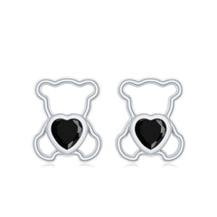 Heart Shape Lab Created Black Diamond Teddy Bear Stud Earrings