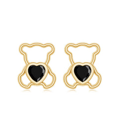 Heart Shape Lab Created Black Diamond Teddy Bear Stud Earrings