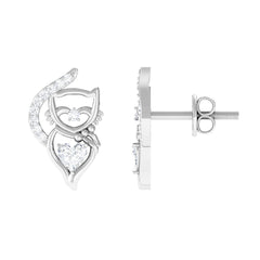 Heart Diamond Cat Stud Earrings For Women