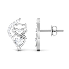 Heart Diamond Cat Stud Earrings For Women