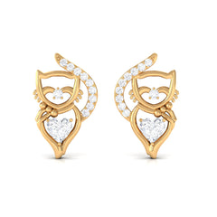Heart Diamond Cat Stud Earrings For Women