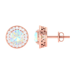 1.6 Carat Round Ethiopian Opal and Diamond Halo Stud Earrings