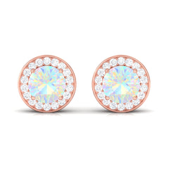 1.6 Carat Round Ethiopian Opal and Diamond Halo Stud Earrings