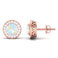 1.6 Carat Round Ethiopian Opal and Diamond Halo Stud Earrings