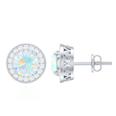 1.6 Carat Round Ethiopian Opal and Diamond Halo Stud Earrings