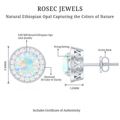 1.6 Carat Round Ethiopian Opal and Diamond Halo Stud Earrings