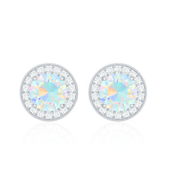 1.6 Carat Round Ethiopian Opal and Diamond Halo Stud Earrings