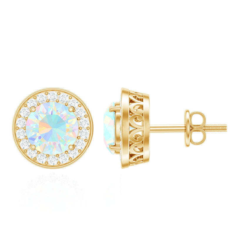 1.6 Carat Round Ethiopian Opal and Diamond Halo Stud Earrings