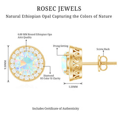 1.6 Carat Round Ethiopian Opal and Diamond Halo Stud Earrings