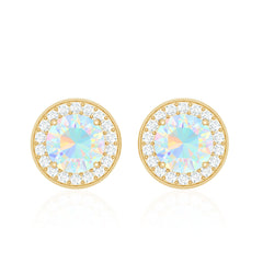 1.6 Carat Round Ethiopian Opal and Diamond Halo Stud Earrings