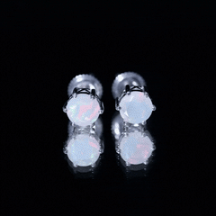 6MM Round Ethiopian Opal Solitaire Stud Earrings in 6 Claw Setting