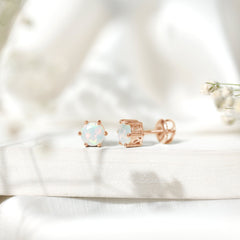 6MM Round Ethiopian Opal Solitaire Stud Earrings in 6 Claw Setting