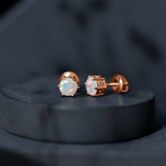 6MM Round Ethiopian Opal Solitaire Stud Earrings in 6 Claw Setting