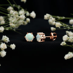 6MM Round Ethiopian Opal Solitaire Stud Earrings in 6 Claw Setting