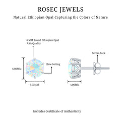 6MM Round Ethiopian Opal Solitaire Stud Earrings in 6 Claw Setting