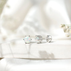 6MM Round Ethiopian Opal Solitaire Stud Earrings in 6 Claw Setting
