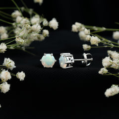 6MM Round Ethiopian Opal Solitaire Stud Earrings in 6 Claw Setting