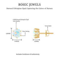 6MM Round Ethiopian Opal Solitaire Stud Earrings in 6 Claw Setting