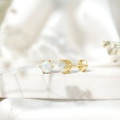 6MM Round Ethiopian Opal Solitaire Stud Earrings in 6 Claw Setting