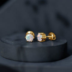 6MM Round Ethiopian Opal Solitaire Stud Earrings in 6 Claw Setting