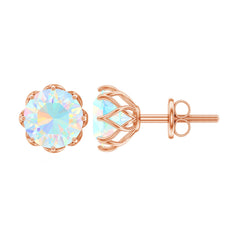 6 MM Decorative Ethiopian Opal Solitaire Stud Earrings