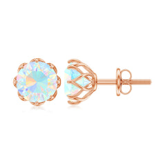 6 MM Decorative Ethiopian Opal Solitaire Stud Earrings