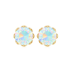6 MM Decorative Ethiopian Opal Solitaire Stud Earrings