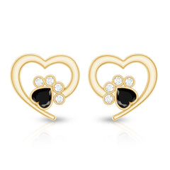 Heart Shape Black Spinel Paw Stud Earrings with Moissanite