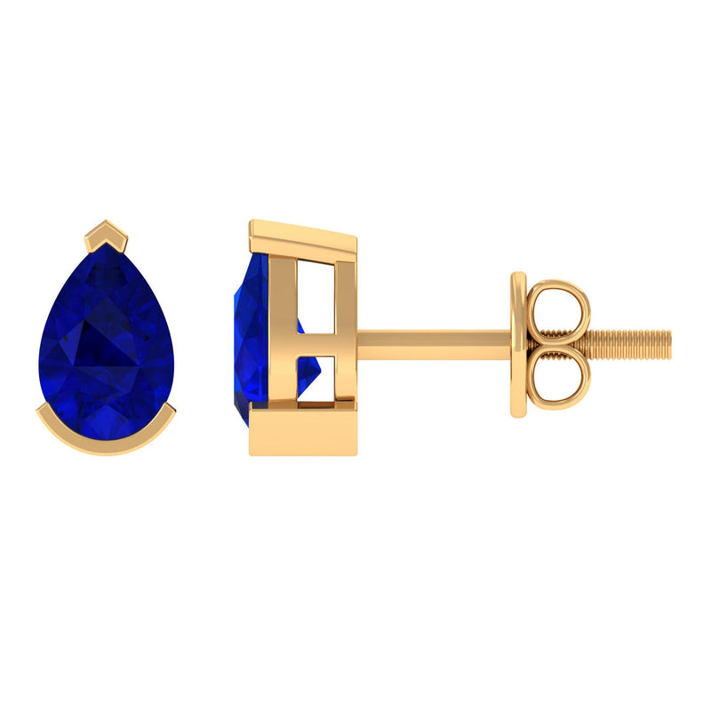 1 Carat Lab Grown Blue Sapphire Teardrop Stud Earrings