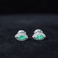 1.6 Carat Marquise Cut Emerald and Diamond Stud Earrings