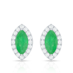 1.6 Carat Marquise Cut Emerald and Diamond Stud Earrings