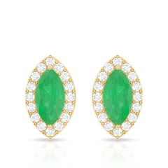 1.6 Carat Marquise Cut Emerald and Diamond Stud Earrings