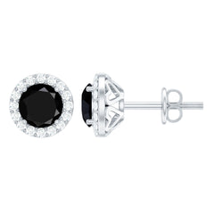 2 CT Created Black Diamond and Moissanite Halo Stud Earrings
