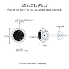 2 CT Created Black Diamond and Moissanite Halo Stud Earrings