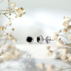 2 CT Created Black Diamond and Moissanite Halo Stud Earrings
