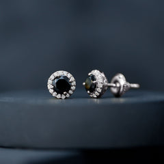 2 CT Created Black Diamond and Moissanite Halo Stud Earrings