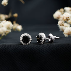 2 CT Created Black Diamond and Moissanite Halo Stud Earrings