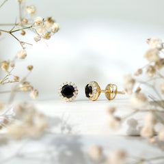 2 CT Created Black Diamond and Moissanite Halo Stud Earrings