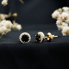 2 CT Created Black Diamond and Moissanite Halo Stud Earrings
