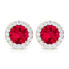1.5 CT Lab Grown Ruby and Diamond Halo Classic Stud Earring