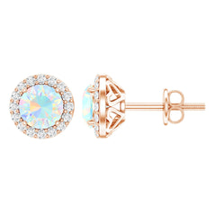 Natural Ethiopian Opal and Moissanite Halo Stud Earrings