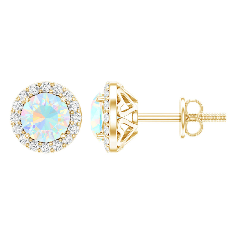 Natural Ethiopian Opal and Moissanite Halo Stud Earrings