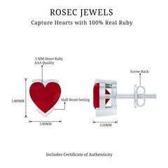 1.3 CT Heart Shape Ruby Solitaire Stud Earrings