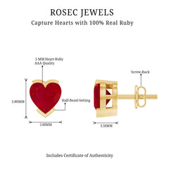1.3 CT Heart Shape Ruby Solitaire Stud Earrings