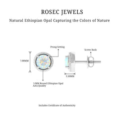 1 Carat Round Shape Ethiopian Opal Solitaire Stud Earrings