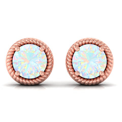 1 Carat Round Shape Ethiopian Opal Solitaire Stud Earrings