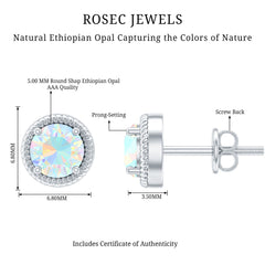 1 Carat Round Shape Ethiopian Opal Solitaire Stud Earrings