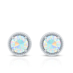 1 Carat Round Shape Ethiopian Opal Solitaire Stud Earrings